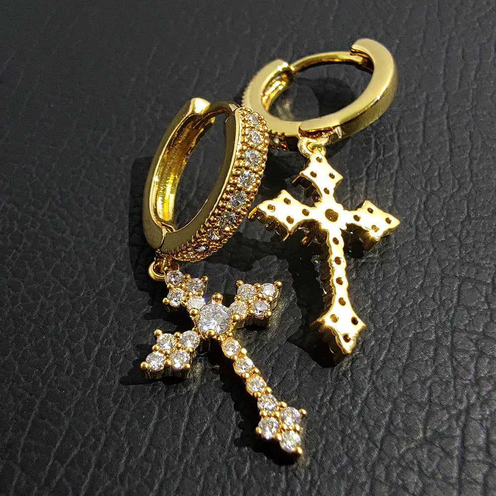 1 Pair Hip-Hop Streetwear Cross Inlay Copper Zircon Drop Earrings