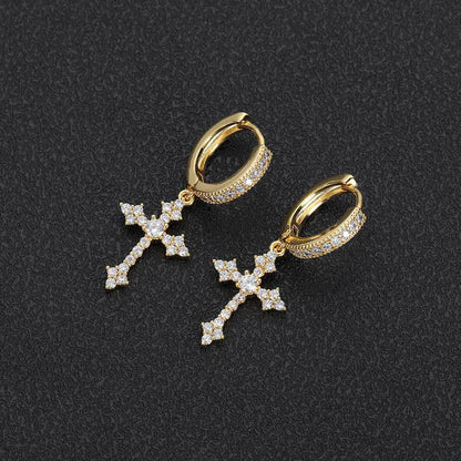 1 Pair Hip-Hop Streetwear Cross Inlay Copper Zircon Drop Earrings