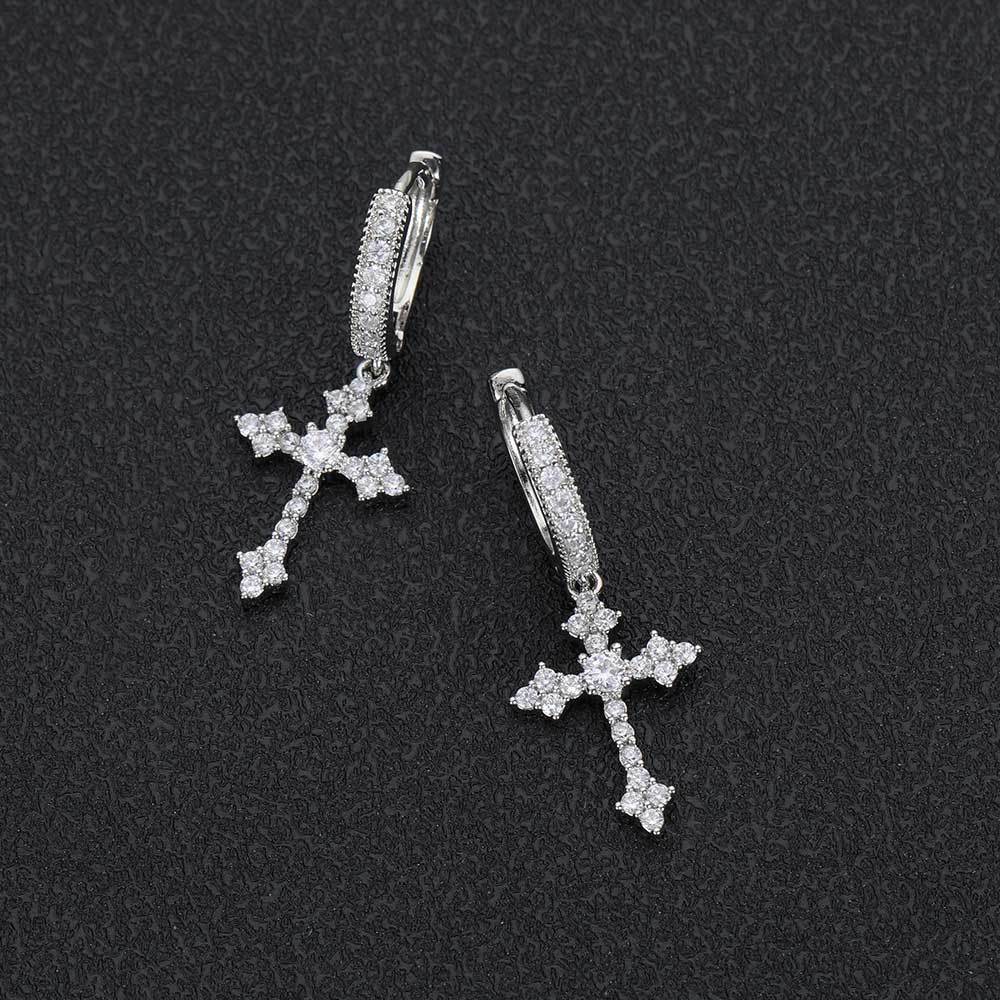 1 Pair Hip-Hop Streetwear Cross Inlay Copper Zircon Drop Earrings