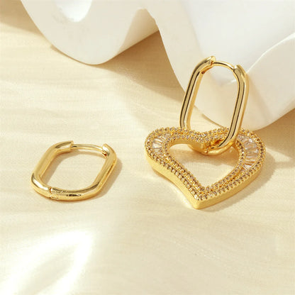 1 Pair Hip-hop Streetwear Shiny Heart Shape Plating Inlay Copper Zircon 18k Gold Plated Earrings