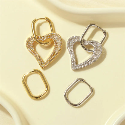 1 Pair Hip-hop Streetwear Shiny Heart Shape Plating Inlay Copper Zircon 18k Gold Plated Earrings