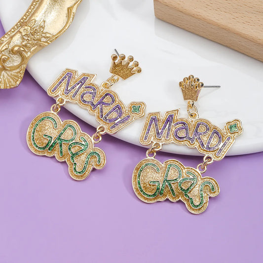 1 Pair Hip-hop Vintage Style Letter Mask Polishing Epoxy Plating Alloy Gold Plated Drop Earrings