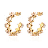 1 Pair IG Style Baroque Style Shiny C Shape Rhombus Inlay 316 Stainless Steel  Zircon 18K Gold Plated Ear Studs