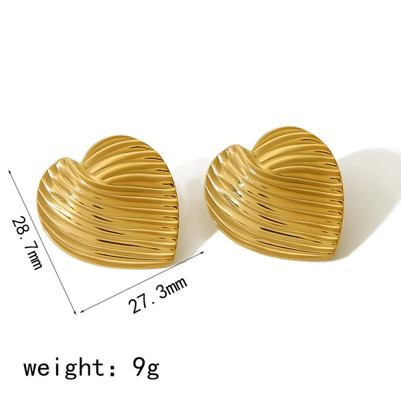 1 Pair IG Style Basic Classic Style Heart Shape Spiral Stripe Polishing Plating 304 Stainless Steel 18K Gold Plated Ear Studs