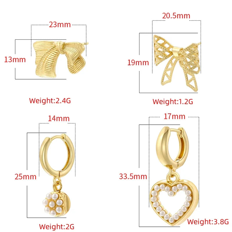 1 Pair IG Style Basic Classic Style Round Heart Shape Bow Knot Plating Inlay Copper Artificial Pearls Zircon 18K Gold Plated Drop Earrings