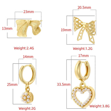 1 Pair IG Style Basic Classic Style Round Heart Shape Bow Knot Plating Inlay Copper Artificial Pearls Zircon 18K Gold Plated Drop Earrings