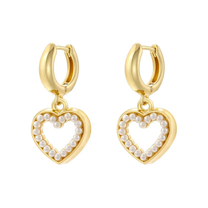 1 Pair IG Style Basic Classic Style Round Heart Shape Bow Knot Plating Inlay Copper Artificial Pearls Zircon 18K Gold Plated Drop Earrings