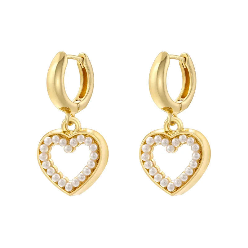 1 Pair IG Style Basic Classic Style Round Heart Shape Bow Knot Plating Inlay Copper Artificial Pearls Zircon 18K Gold Plated Drop Earrings