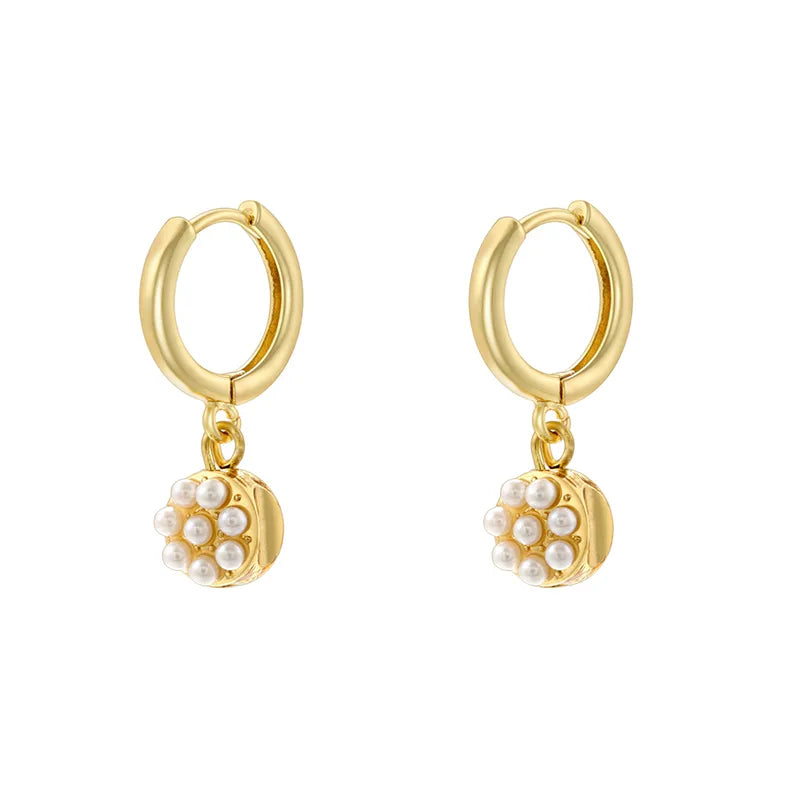 1 Pair IG Style Basic Classic Style Round Heart Shape Bow Knot Plating Inlay Copper Artificial Pearls Zircon 18K Gold Plated Drop Earrings