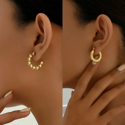 1 Pair Ig Style Basic Commute Geometric Star Plating Stainless Steel 18k Gold Plated Earrings