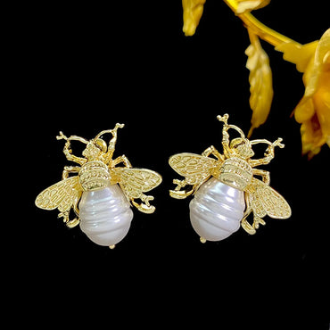 1 Pair Ig Style Bee Imitation Pearl Alloy Ear Studs