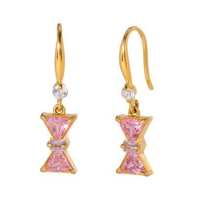 1 Pair IG Style Bow Knot Inlay Stainless Steel Zircon 18K Gold Plated Drop Earrings