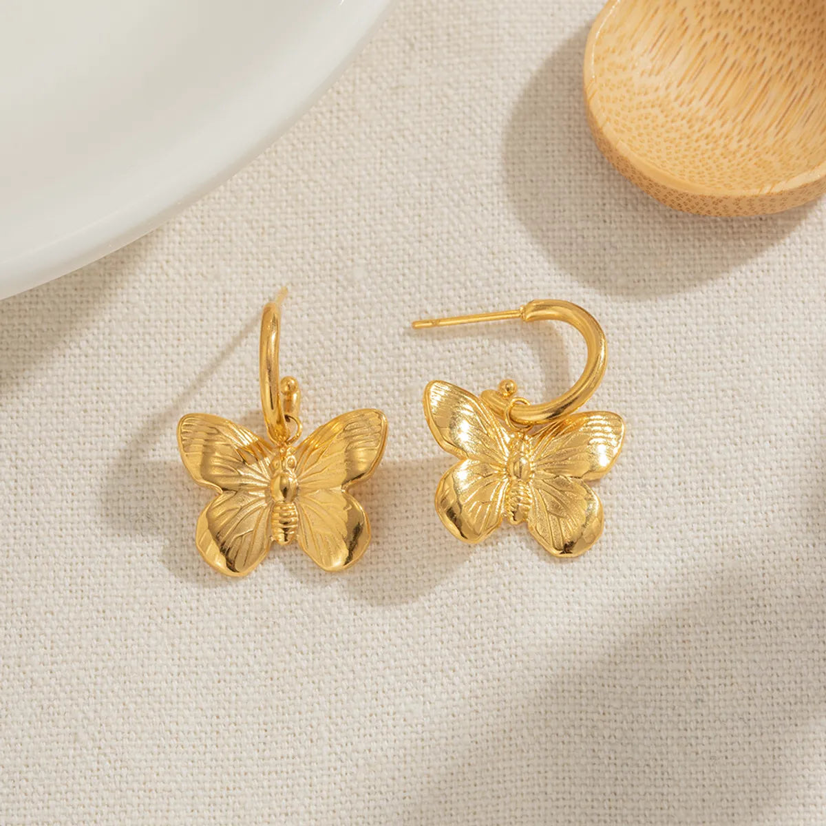 1 Pair Ig Style Butterfly Plating Stainless Steel 18k Gold Plated Ear Hook