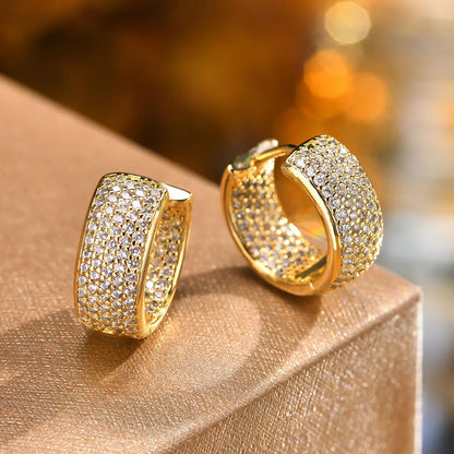 1 Pair IG Style C Shape Inlay Copper Zircon 18K Gold Plated Earrings