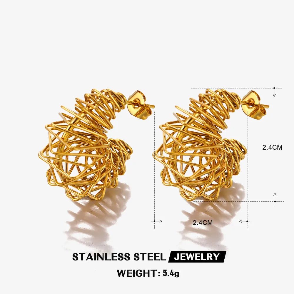 1 Pair IG Style C Shape Lines Plating 304 Stainless Steel 18K Gold Plated Ear Studs