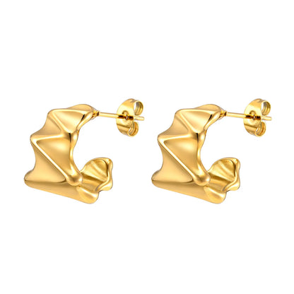 1 Pair Ig Style C Shape Plating Pleated Stainless Steel 18k Gold Plated Ear Studs