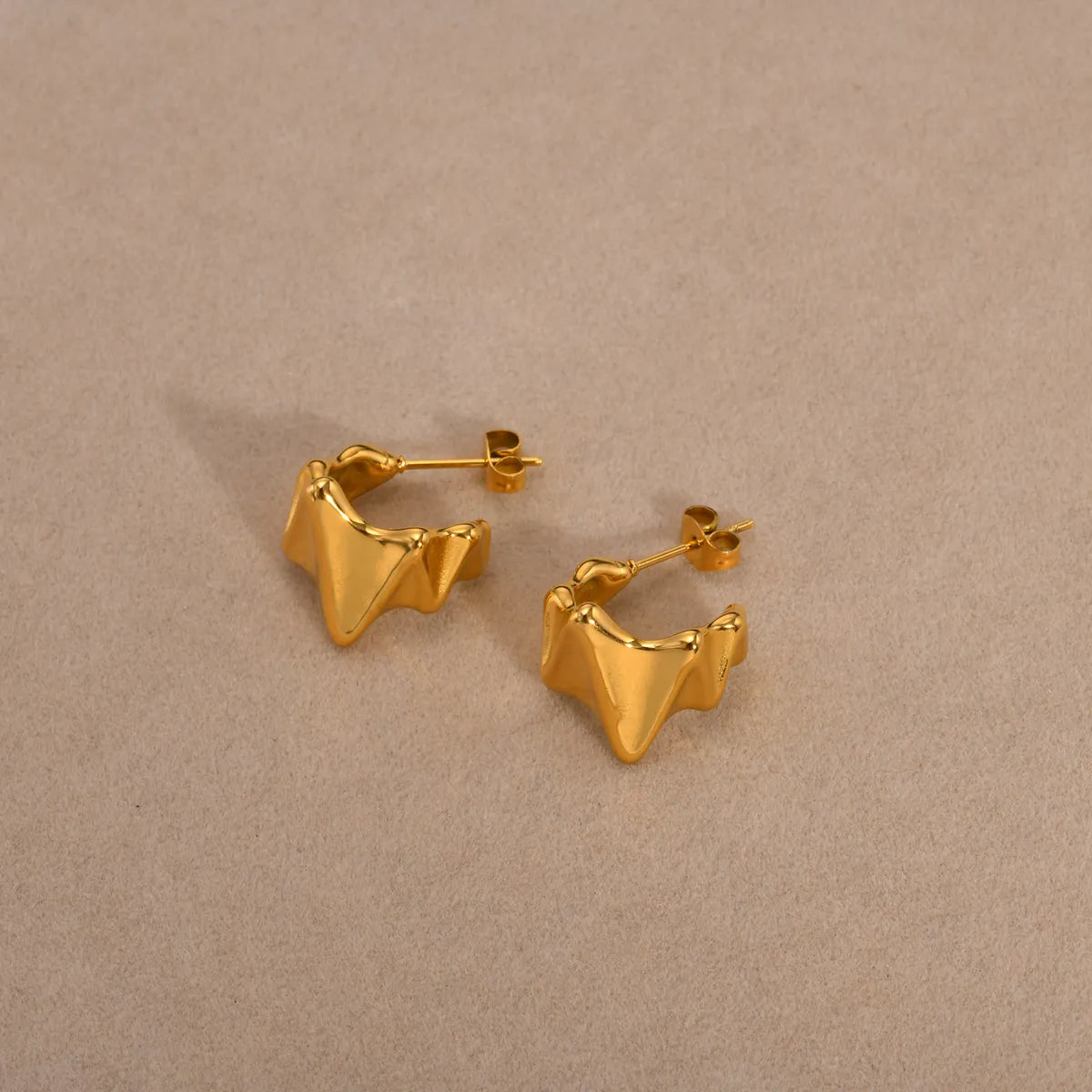 1 Pair Ig Style C Shape Plating Pleated Stainless Steel 18k Gold Plated Ear Studs