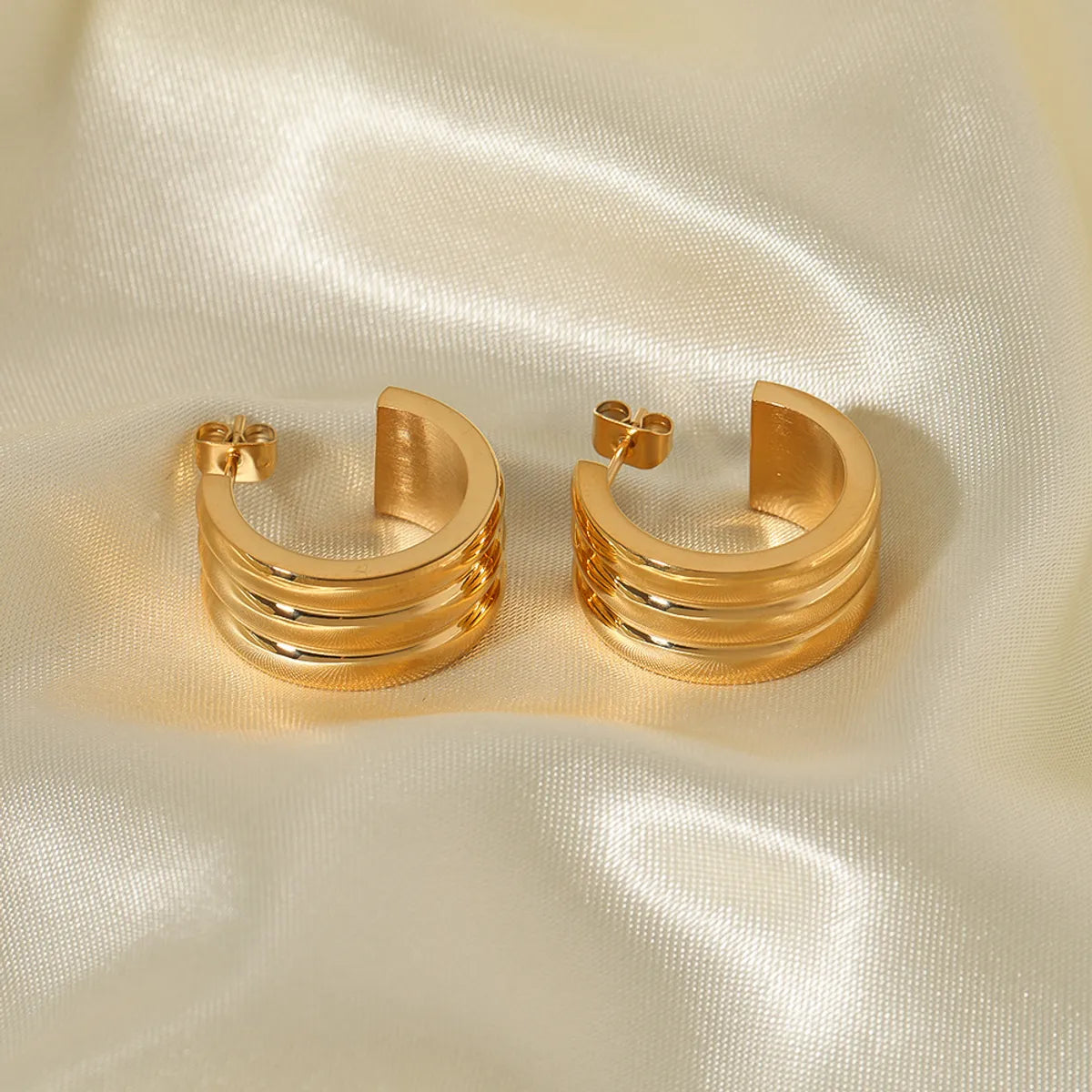 1 Pair IG Style C Shape Stainless Steel 18K Gold Plated Earrings