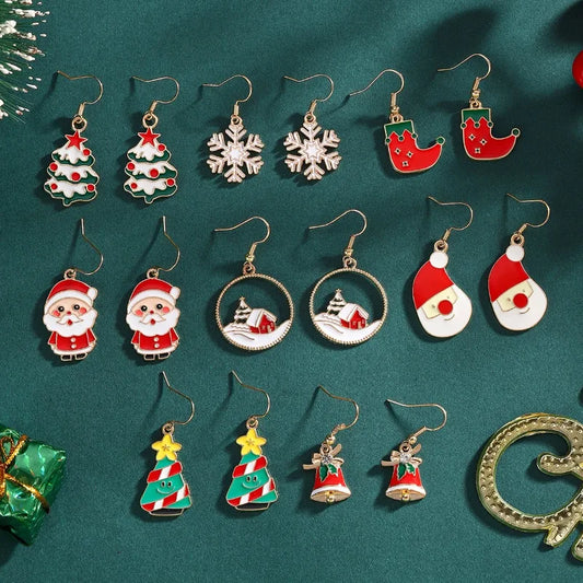 1 Pair IG Style Cartoon Style Cute Christmas Tree Santa Claus Snowflake Alloy Drop Earrings