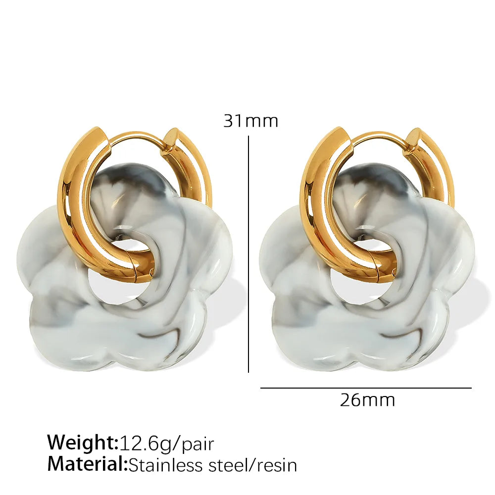 1 Pair IG Style Cartoon Style Cute Flower Epoxy Plating 304 Stainless Steel Resin 18K Gold Plated Drop Earrings