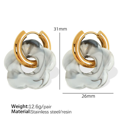 1 Pair IG Style Cartoon Style Cute Flower Epoxy Plating 304 Stainless Steel Resin 18K Gold Plated Drop Earrings