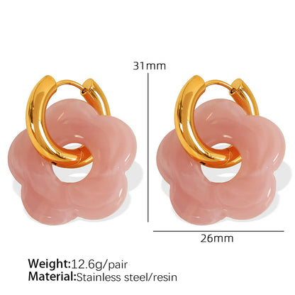 1 Pair IG Style Cartoon Style Cute Flower Epoxy Plating 304 Stainless Steel Resin 18K Gold Plated Drop Earrings