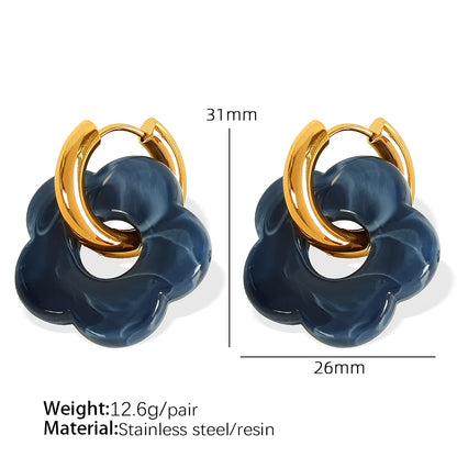 1 Pair IG Style Cartoon Style Cute Flower Epoxy Plating 304 Stainless Steel Resin 18K Gold Plated Drop Earrings