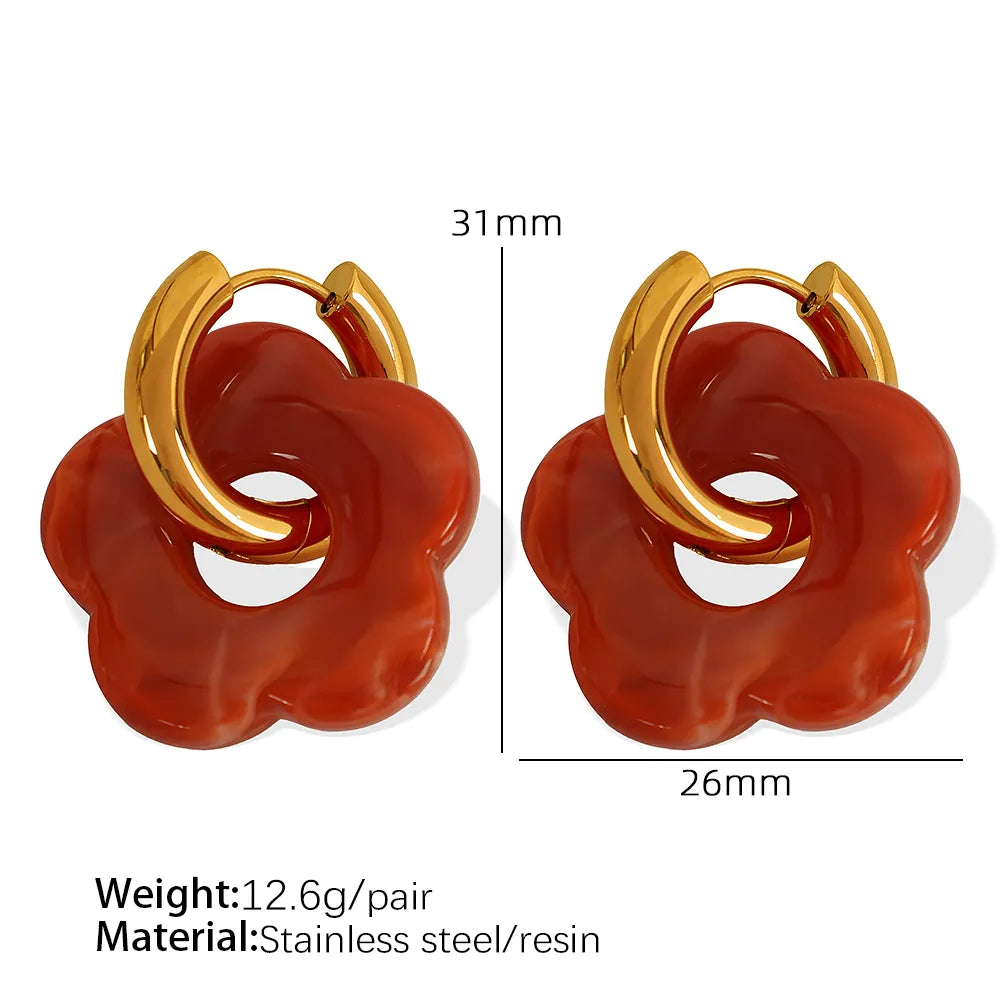 1 Pair IG Style Cartoon Style Cute Flower Epoxy Plating 304 Stainless Steel Resin 18K Gold Plated Drop Earrings