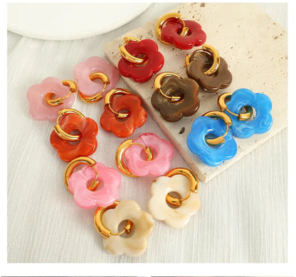 1 Pair IG Style Cartoon Style Cute Flower Epoxy Plating 304 Stainless Steel Resin 18K Gold Plated Drop Earrings