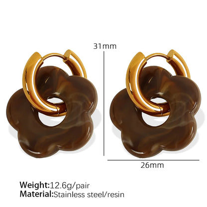 1 Pair IG Style Cartoon Style Cute Flower Epoxy Plating 304 Stainless Steel Resin 18K Gold Plated Drop Earrings