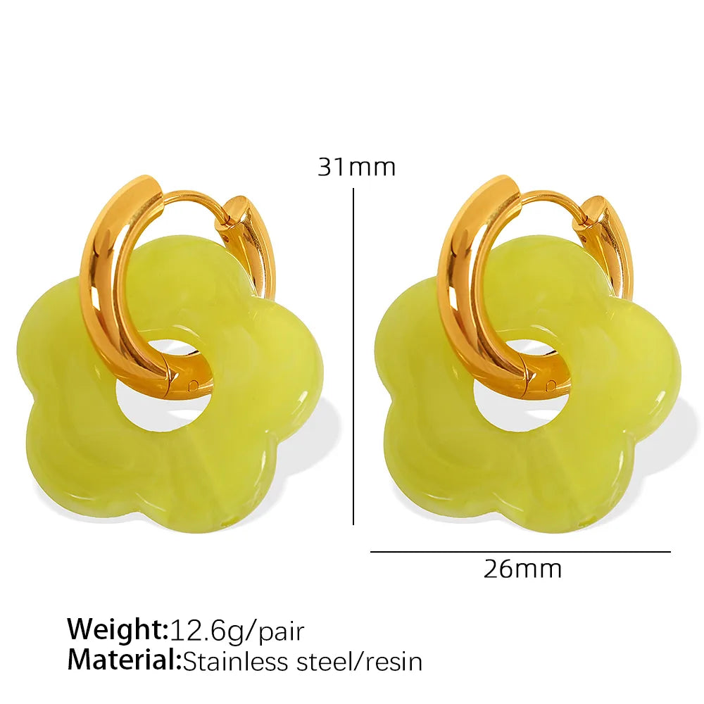 1 Pair IG Style Cartoon Style Cute Flower Epoxy Plating 304 Stainless Steel Resin 18K Gold Plated Drop Earrings