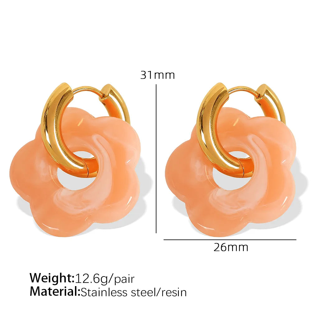 1 Pair IG Style Cartoon Style Cute Flower Epoxy Plating 304 Stainless Steel Resin 18K Gold Plated Drop Earrings