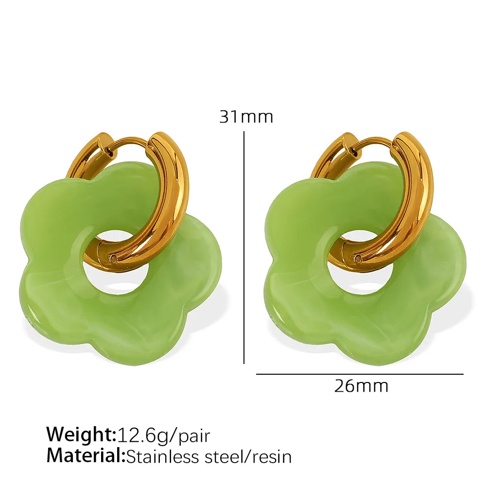 1 Pair IG Style Cartoon Style Cute Flower Epoxy Plating 304 Stainless Steel Resin 18K Gold Plated Drop Earrings