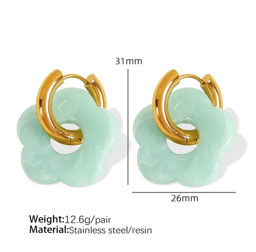 1 Pair IG Style Cartoon Style Cute Flower Epoxy Plating 304 Stainless Steel Resin 18K Gold Plated Drop Earrings