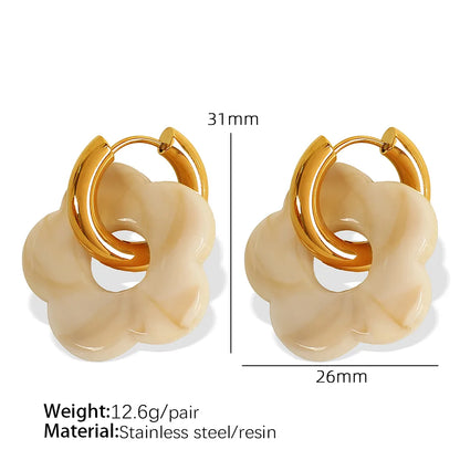 1 Pair IG Style Cartoon Style Cute Flower Epoxy Plating 304 Stainless Steel Resin 18K Gold Plated Drop Earrings