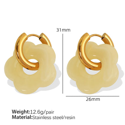 1 Pair IG Style Cartoon Style Cute Flower Epoxy Plating 304 Stainless Steel Resin 18K Gold Plated Drop Earrings