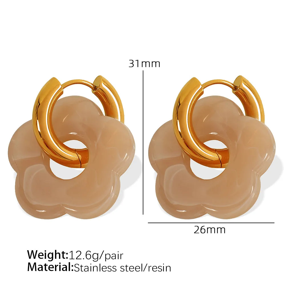 1 Pair IG Style Cartoon Style Cute Flower Epoxy Plating 304 Stainless Steel Resin 18K Gold Plated Drop Earrings