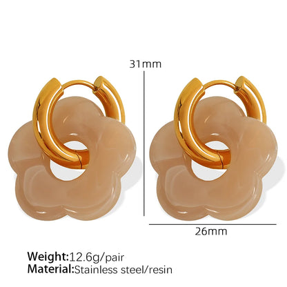 1 Pair IG Style Cartoon Style Cute Flower Epoxy Plating 304 Stainless Steel Resin 18K Gold Plated Drop Earrings