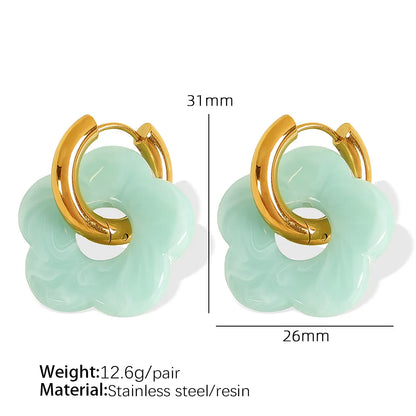 1 Pair IG Style Cartoon Style Cute Flower Epoxy Plating 304 Stainless Steel Resin 18K Gold Plated Drop Earrings