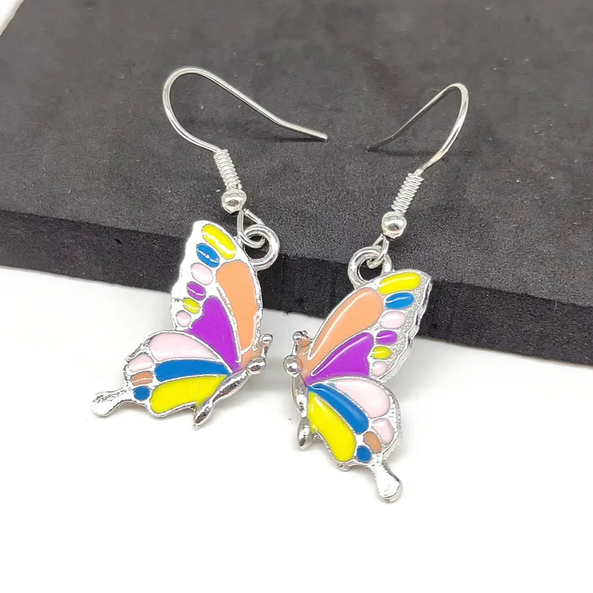 1 Pair IG Style Casual Artistic Butterfly Enamel Alloy Silver Plated Drop Earrings