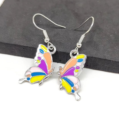 1 Pair IG Style Casual Artistic Butterfly Enamel Alloy Silver Plated Drop Earrings