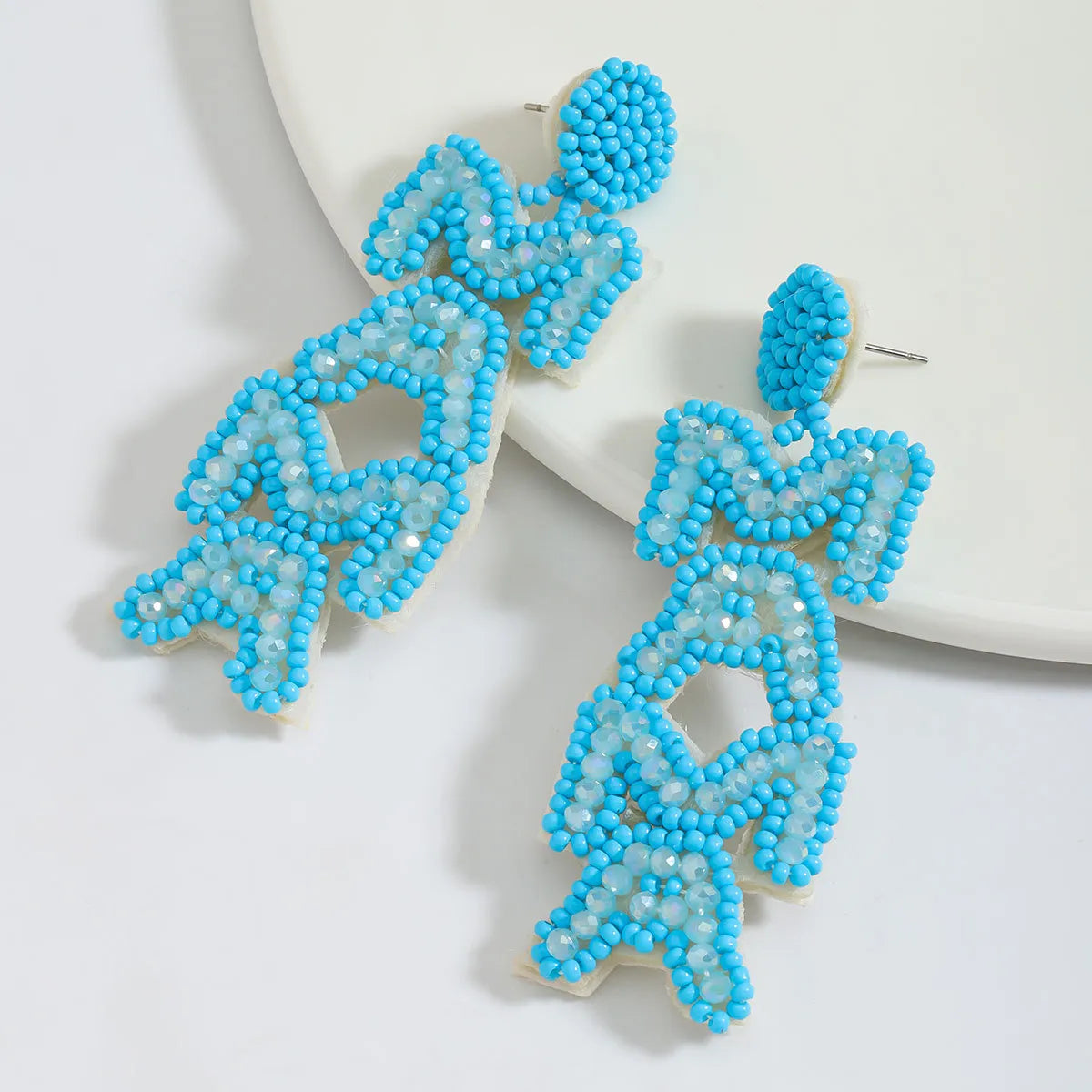 1 Pair IG Style Casual Doll Letter Heart Shape Beaded Inlay Seed Bead Rhinestones Drop Earrings