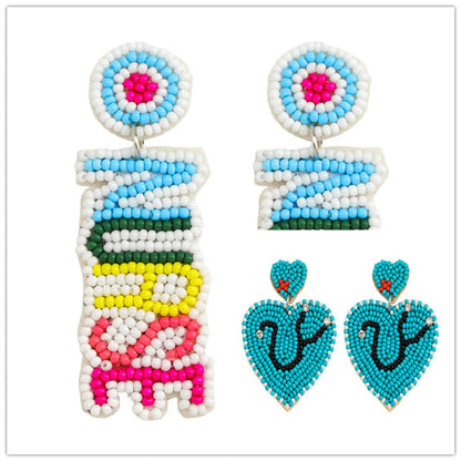 1 Pair IG Style Casual Doll Letter Heart Shape Beaded Inlay Seed Bead Rhinestones Drop Earrings