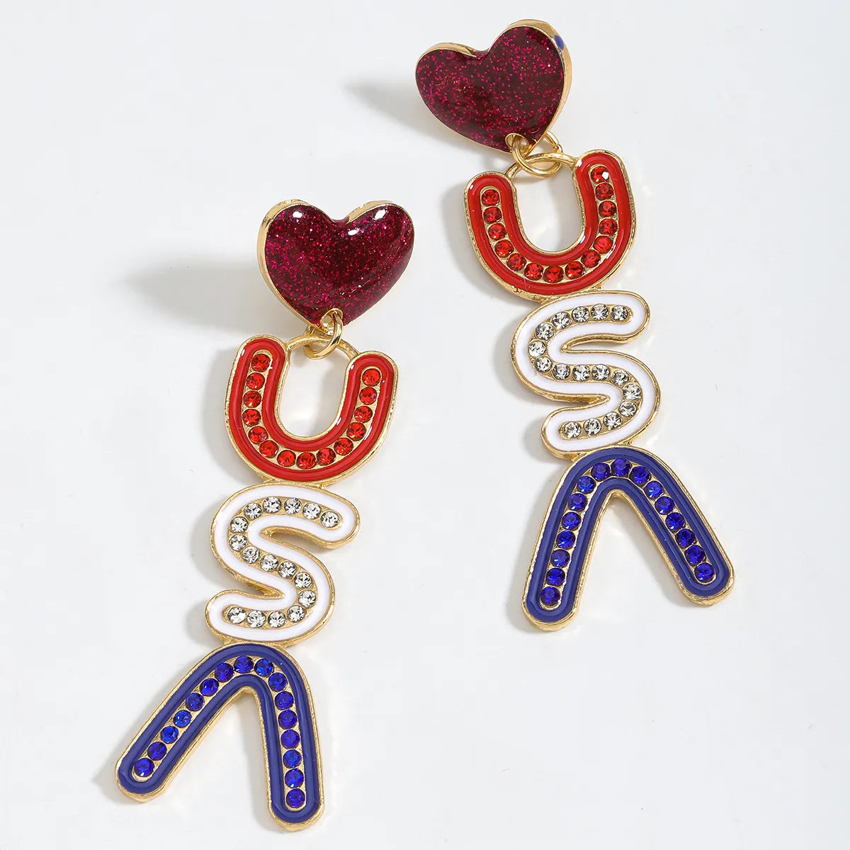 1 Pair IG Style Casual Doll Letter Heart Shape Beaded Inlay Seed Bead Rhinestones Drop Earrings