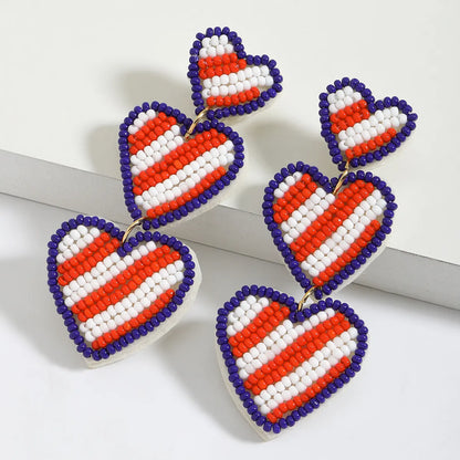 1 Pair IG Style Casual Doll Letter Heart Shape Beaded Inlay Seed Bead Rhinestones Drop Earrings