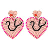 1 Pair IG Style Casual Doll Letter Heart Shape Beaded Inlay Seed Bead Rhinestones Drop Earrings