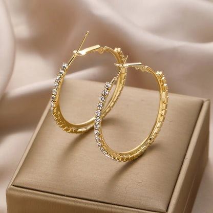 1 Pair IG Style Casual Elegant Circle Inlay Alloy Artificial Crystal Hoop Earrings