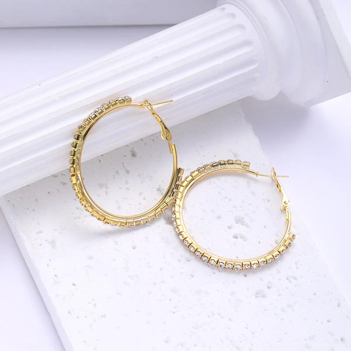 1 Pair IG Style Casual Elegant Circle Inlay Alloy Artificial Crystal Hoop Earrings