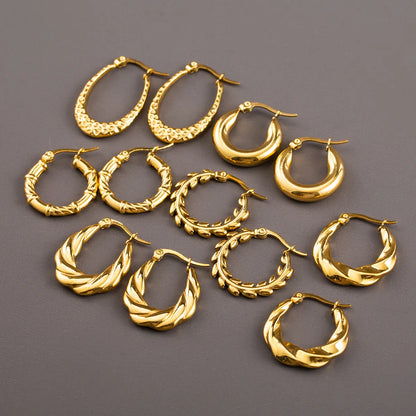 1 Pair Ig Style Casual Elegant Leaf Stamping Plating Three-dimensional Stainless Steel 18k Gold Plated Hoop Earrings