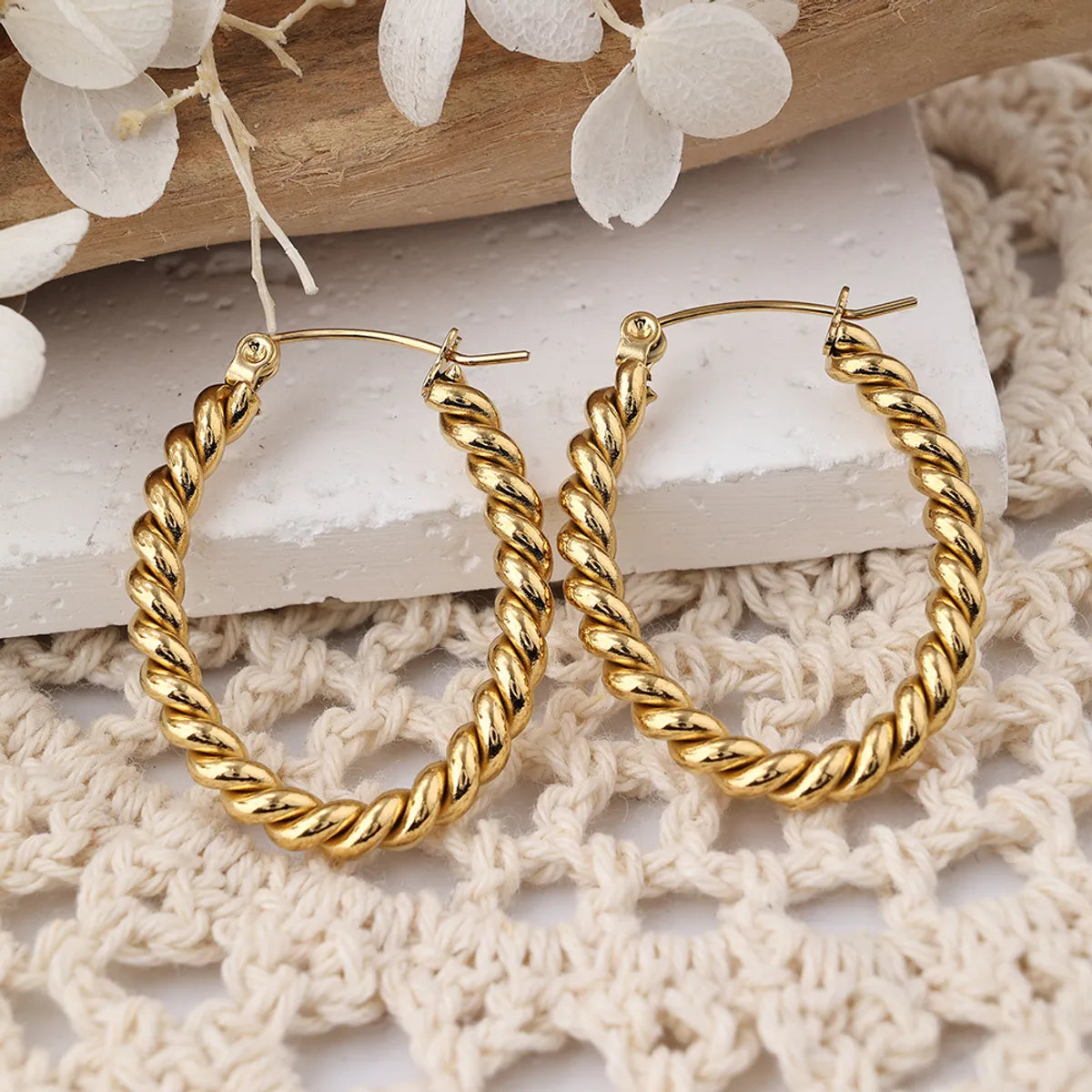 1 Pair IG Style Casual Geometric Stainless Steel 18K Gold Plated Hoop Earrings